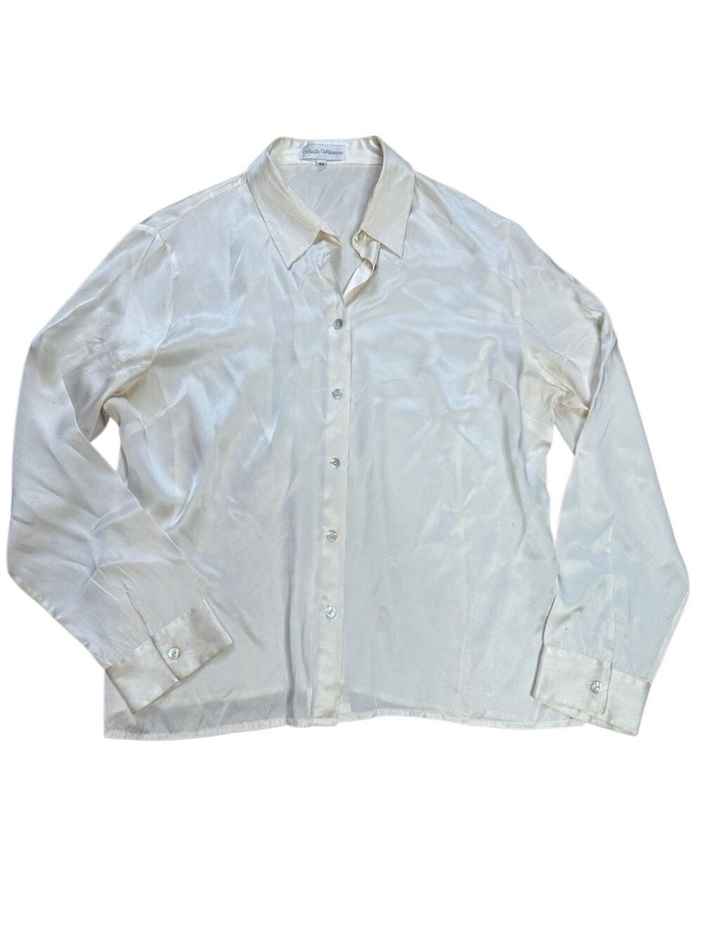 90s Vintage Balla Valentina Ivory 100% Silk Button Down Short Size 42 US 6 / Med